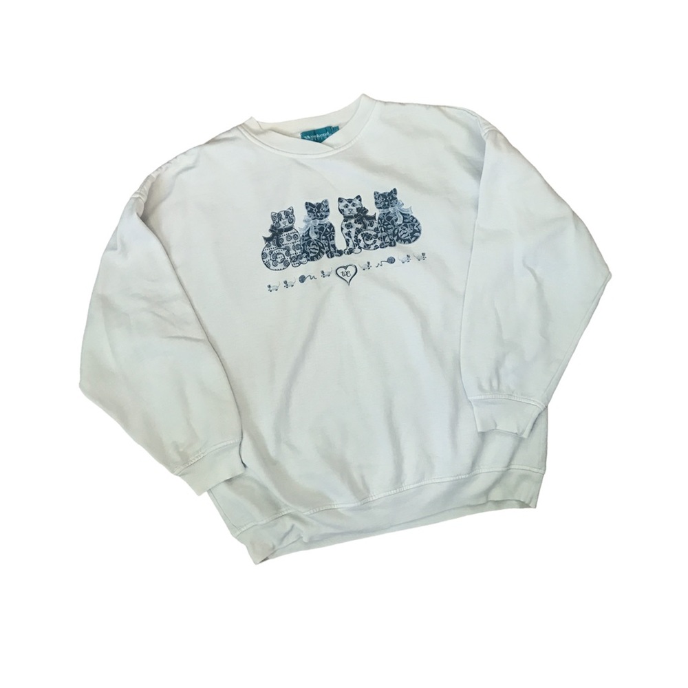 Vintage Weekend Edition Granny Cat Crossover Collar Sweat Shirt
